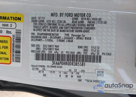 2013 Ford Fusion Se z USA, uszkodzony, nr VIN 3FA6P0HR0DR385581